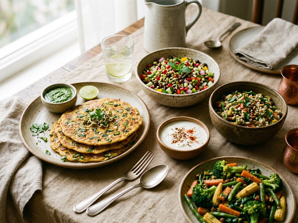 Vibrant healthy Indian meal platter